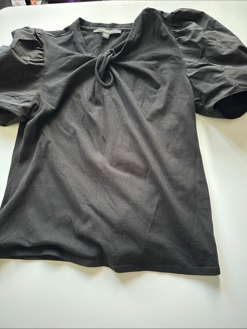 Black Puff-Sleeve Top — Structured Short Sleeves
